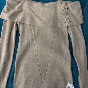 Elegant Gold Off-Shoulder Sweater